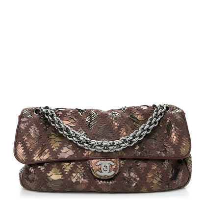 Chanel Metallic Snakeskin Crochet Soft and Chain Maxi Flap Burgundy Multicolor 1 of 11
