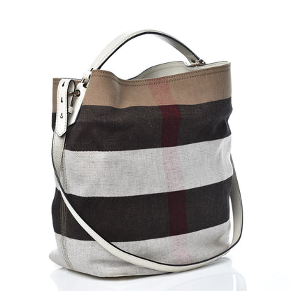 Burberry Canvas Mega Check Medium Ashby Hobo White 3 of 16
