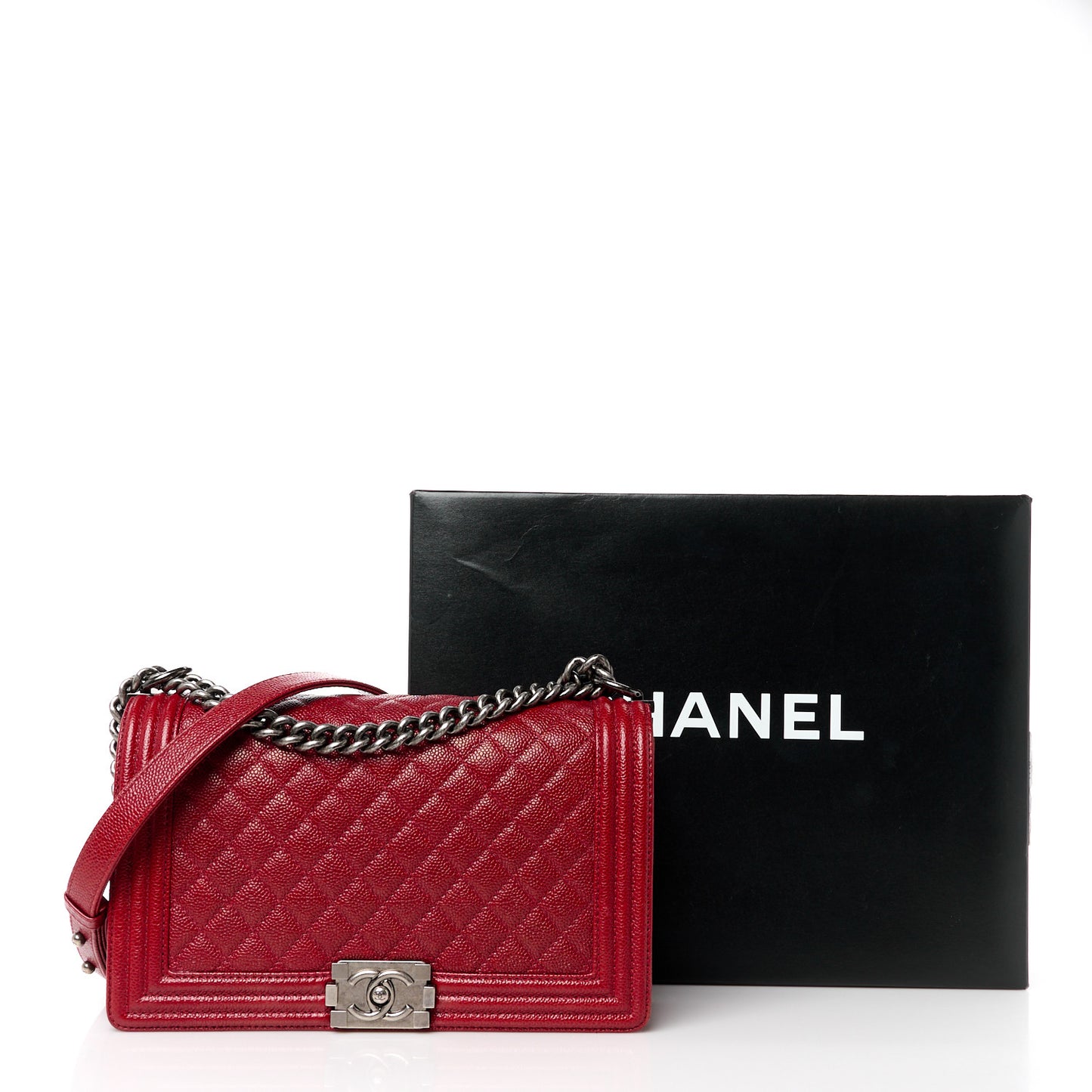 Caviar Quilted New Medium Boy Flap Dark Red