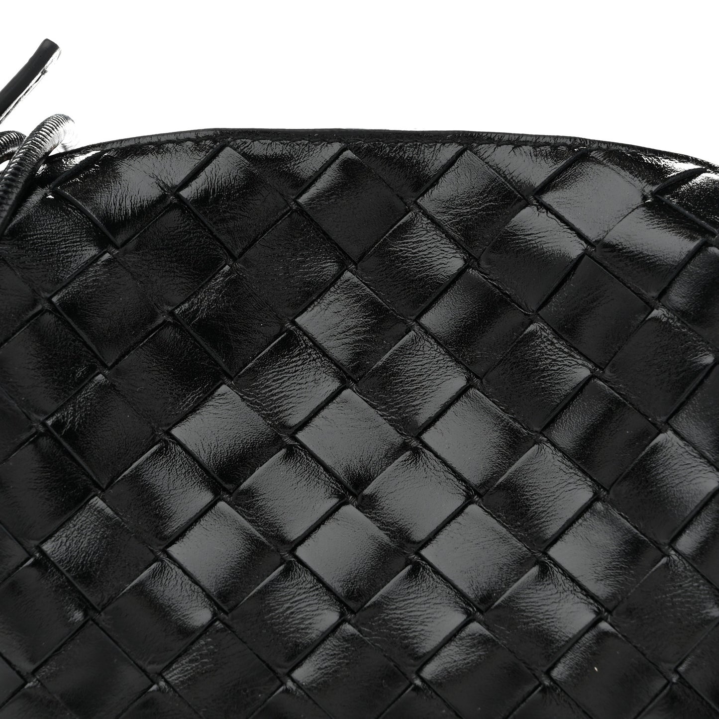 Polished Nappa Intrecciato Metallic Knot Mini Loop Camera Bag Black