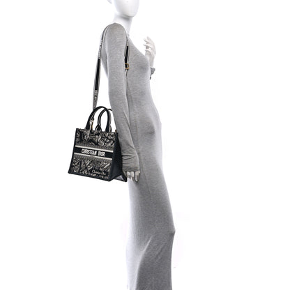 Christian Dior Canvas Calfskin Embroidered Small Plan De Paris Book Tote With Strap Black White 2 of 10