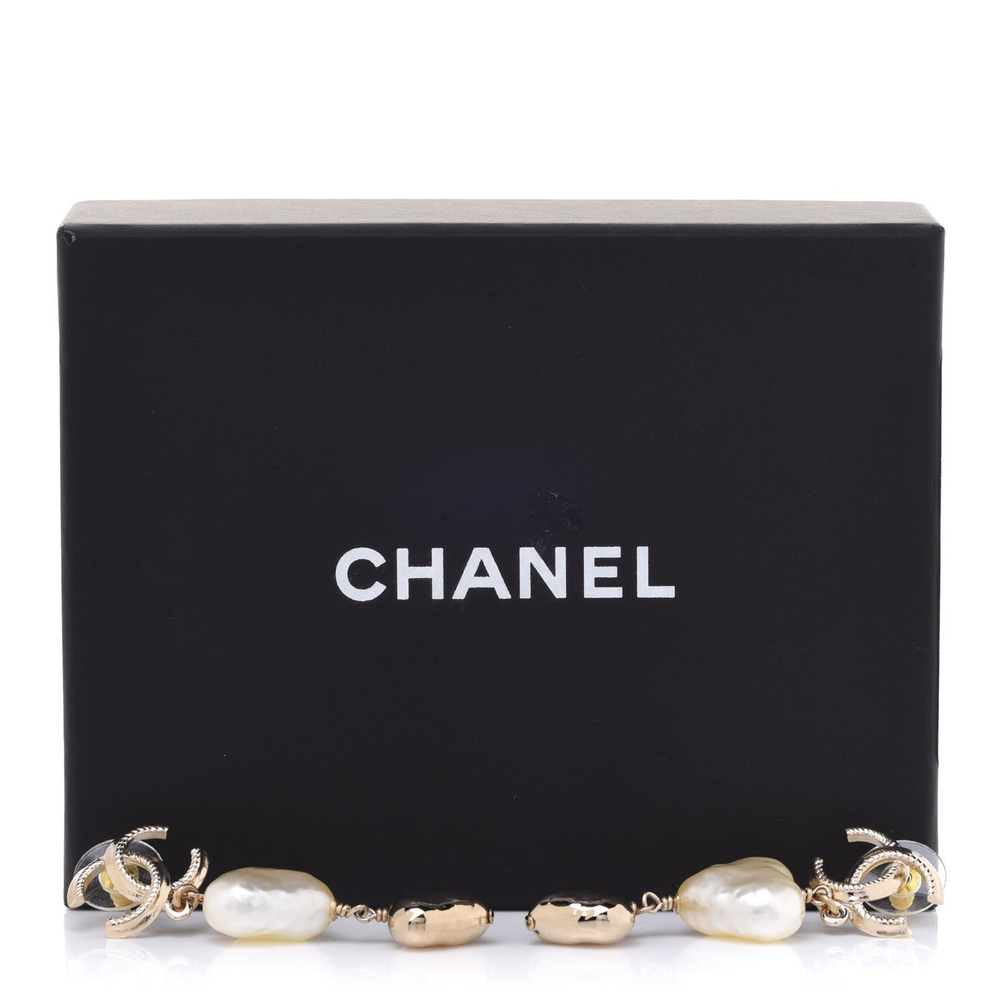 Pearl CC Double Heart Drop Earrings Gold