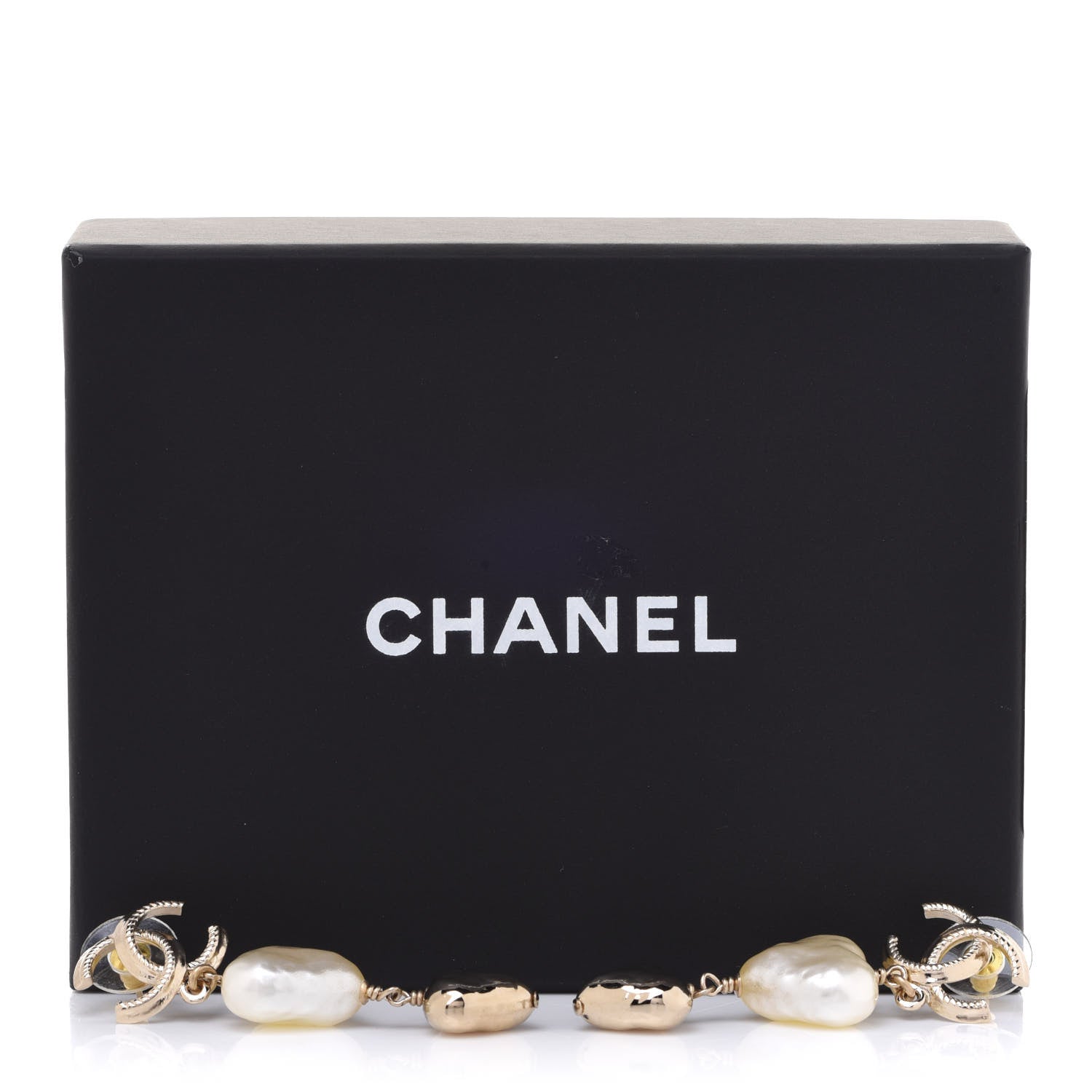 Chanel Pearl CC Double Heart Drop Earrings Gold 5 of 5