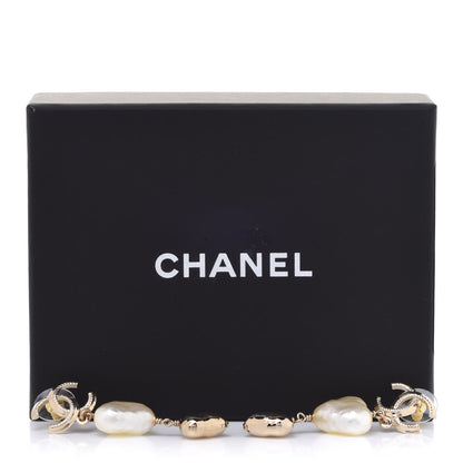 Chanel Pearl CC Double Heart Drop Earrings Gold 5 of 5
