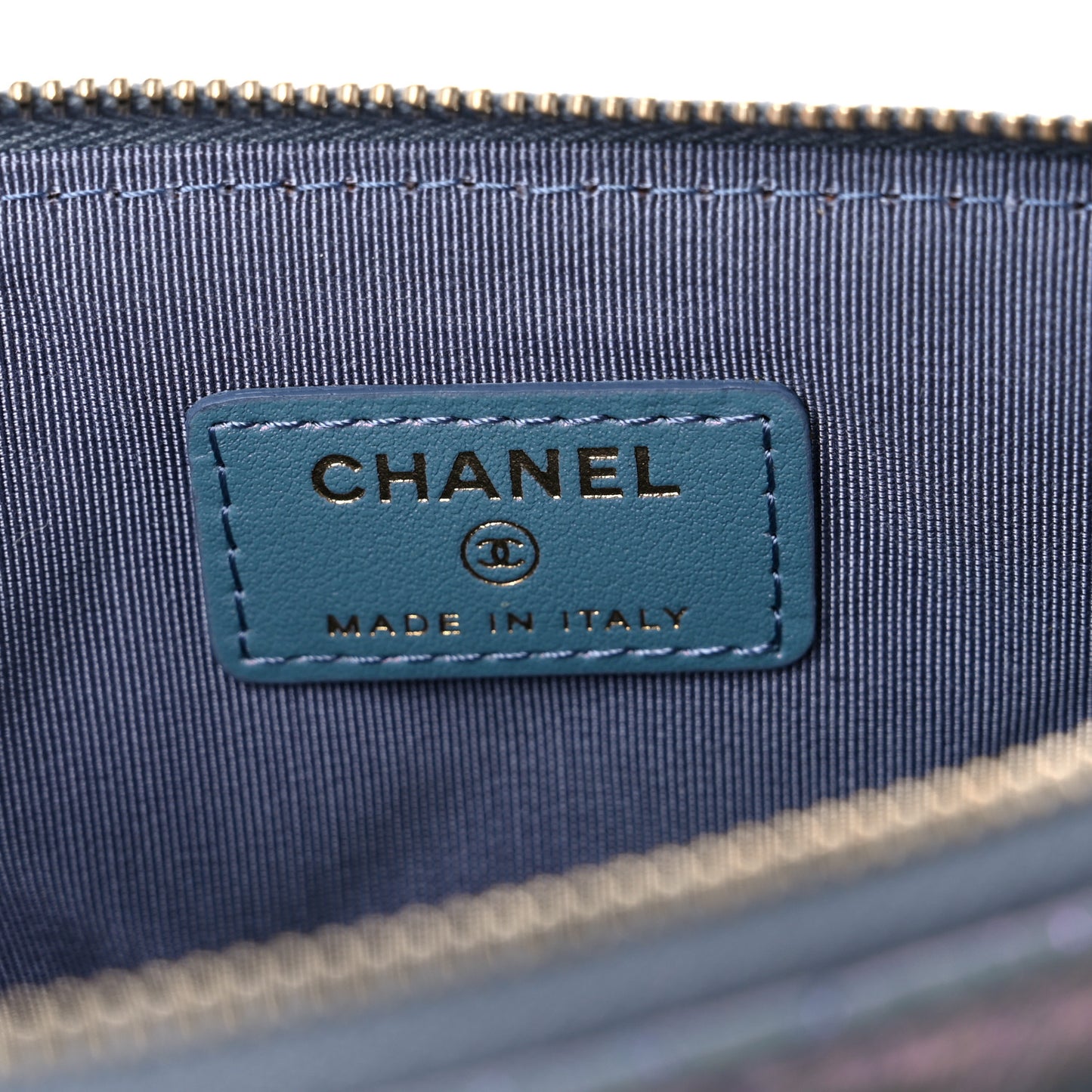 Iridescent Crumpled Calfskin Trio Cosmetic Case Blue Pink Ivory
