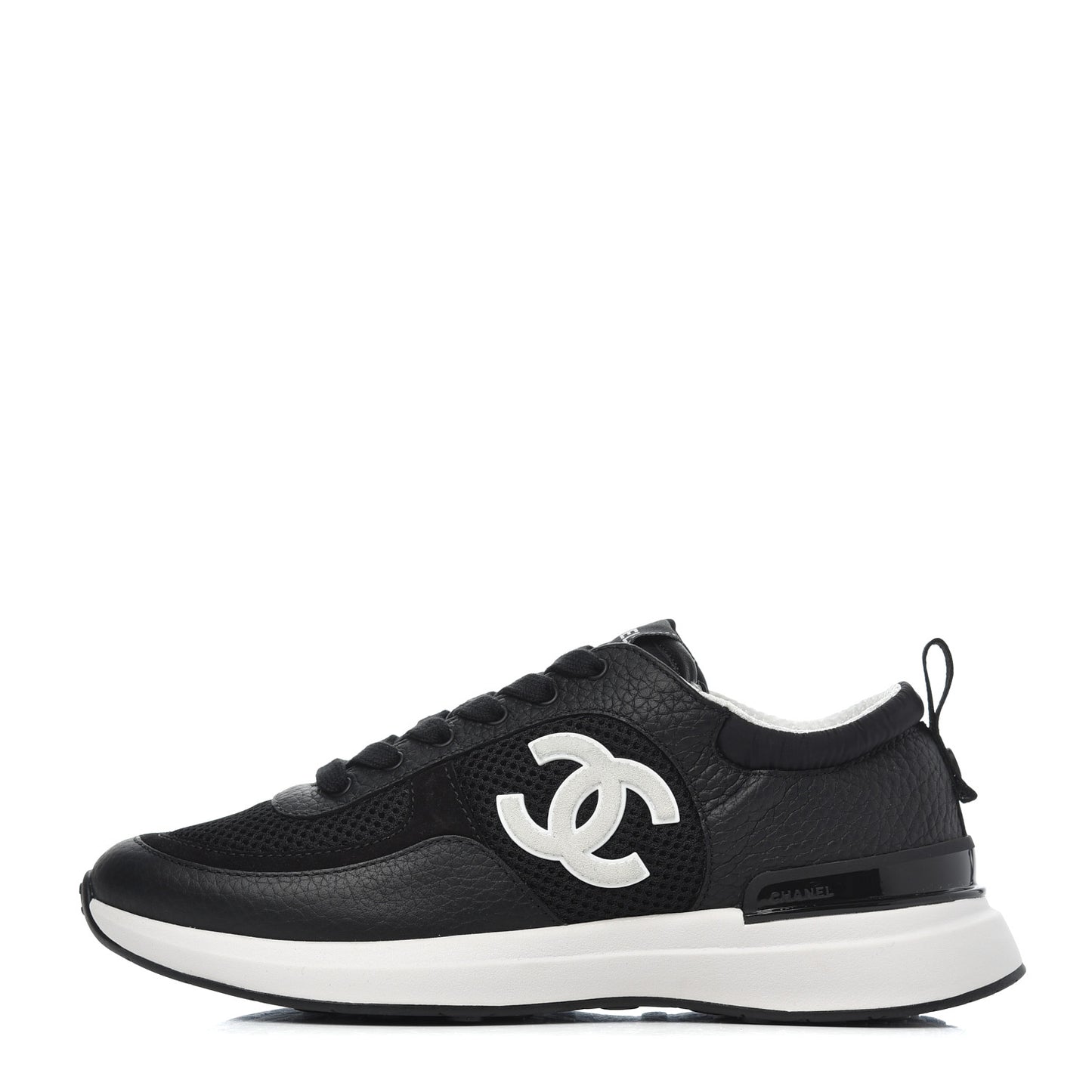 Calfskin Mesh Lycra Suede Womens Logo Sneakers 38.5 Black