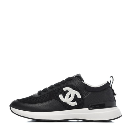 Chanel Calfskin Mesh Lycra Suede Womens Logo Sneakers 38.5 Black 1 of 9