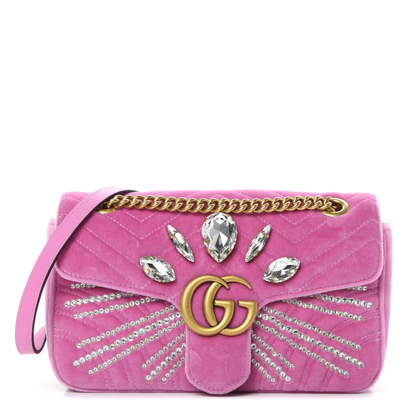 Velvet Matelasse Marquise Crystals Embroidered Small GG Marmont Shoulder Bag Malva