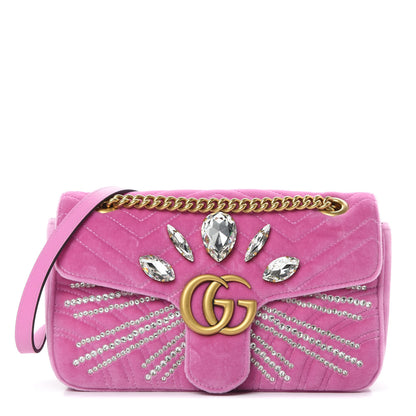 Gucci Velvet Matelasse Marquise Crystals Embroidered Small GG Marmont Shoulder Bag Malva 1 of 13