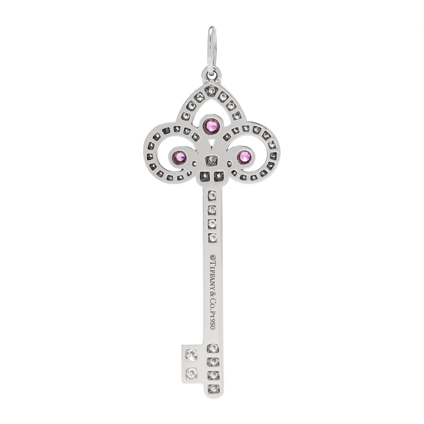 Platinum Diamond Pink Sapphire Fleur De Lis Key Pendant