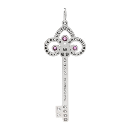 Tiffany Platinum Diamond Pink Sapphire Fleur De Lis Key Pendant 3 of 5