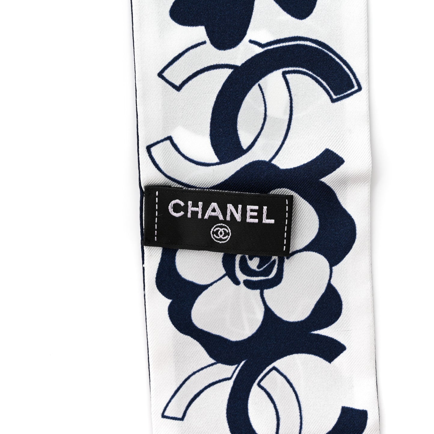 Silk Clover CC Slim Bandeau Scarf Navy White