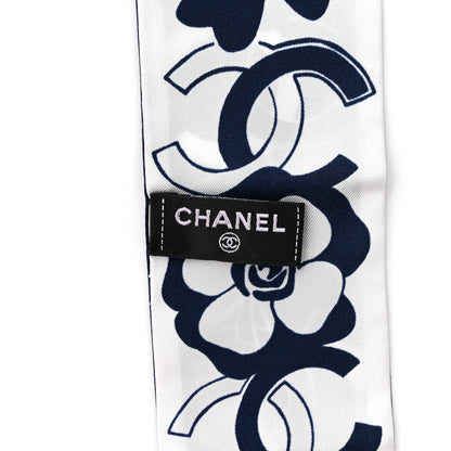 Chanel Silk Clover CC Slim Bandeau Scarf Navy White 2 of 3