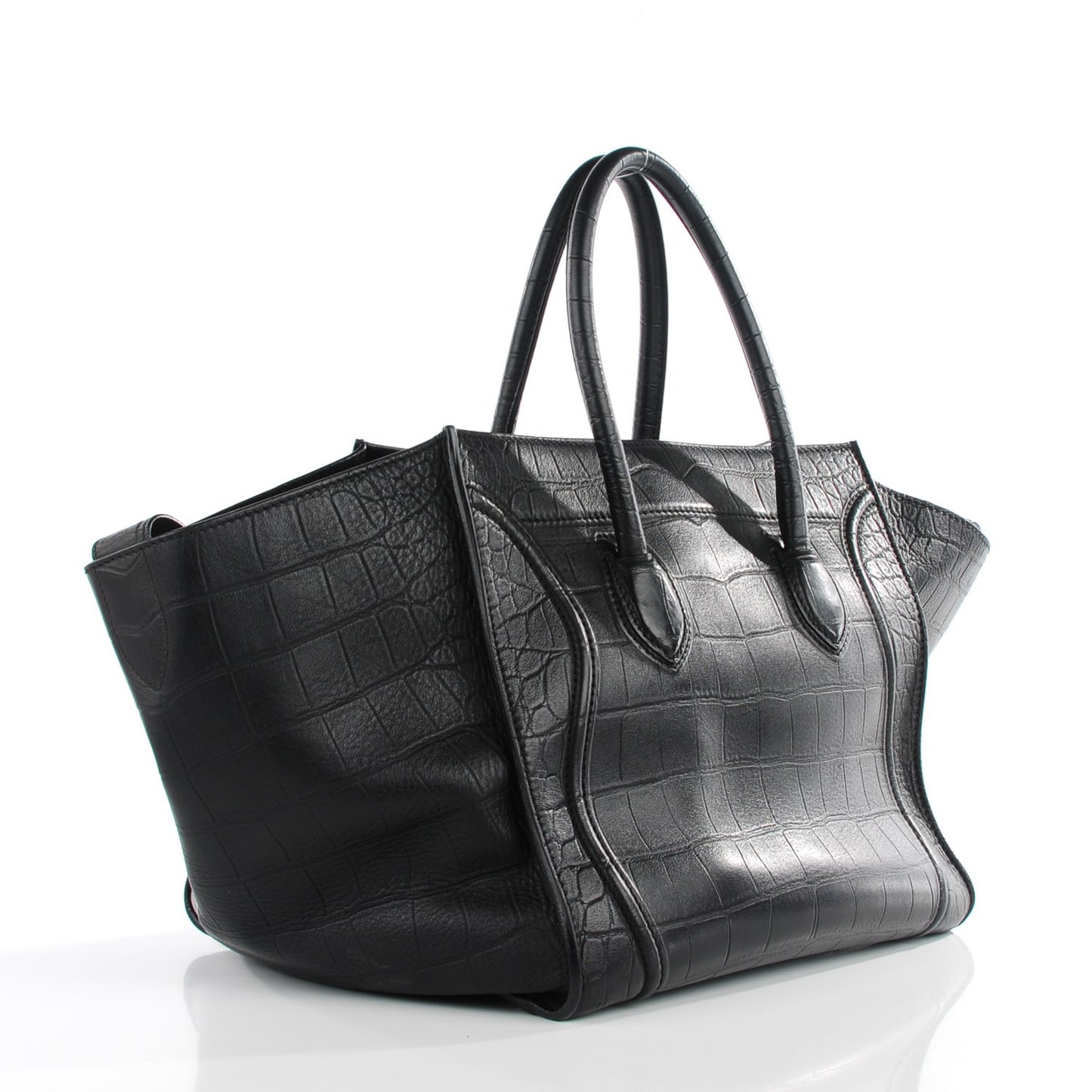 Crocodile Embossed Calfskin Medium Phantom Luggage Black