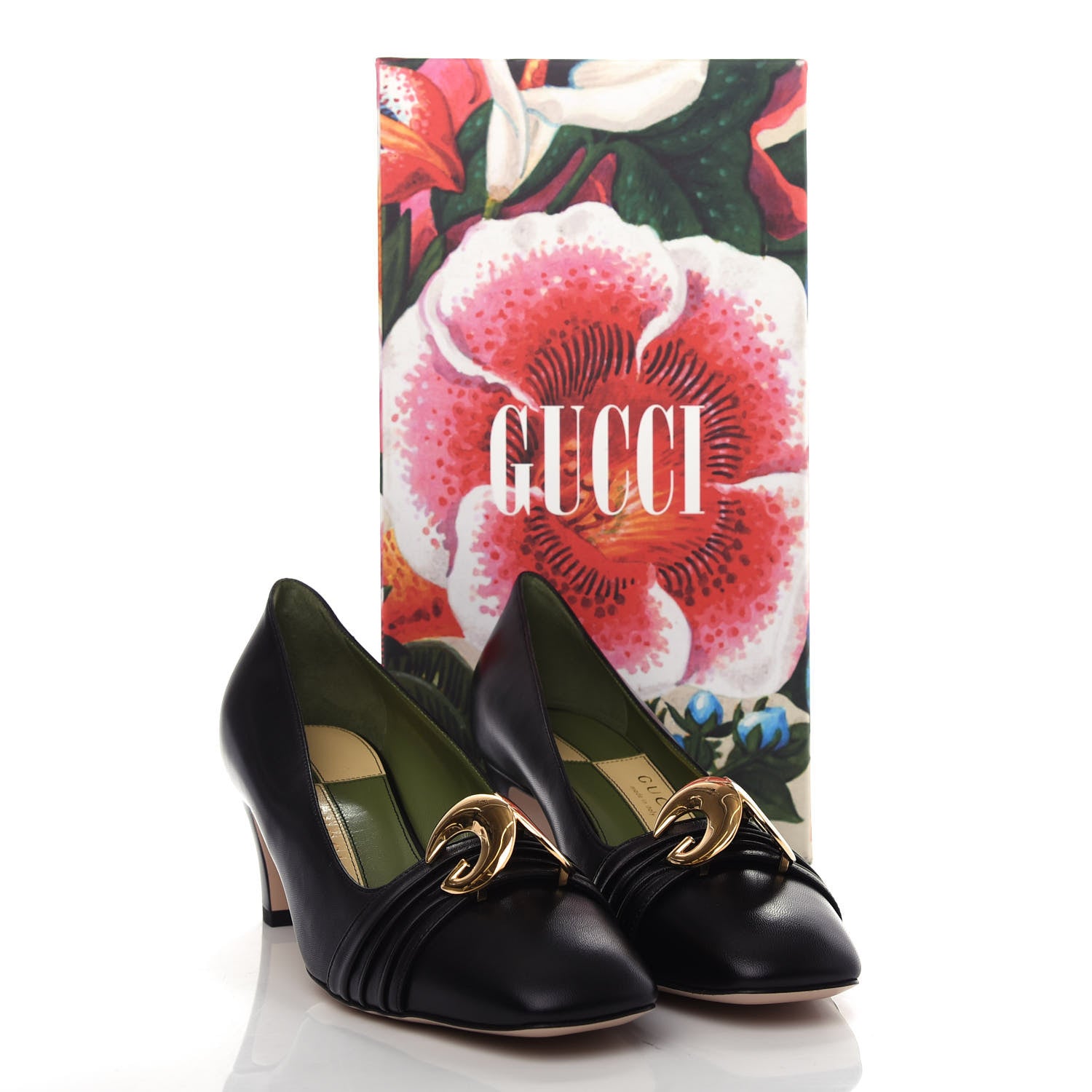 Gucci Malaga Kid Half Moon GG Square Toe Pumps 38.5 Black 11 of 11