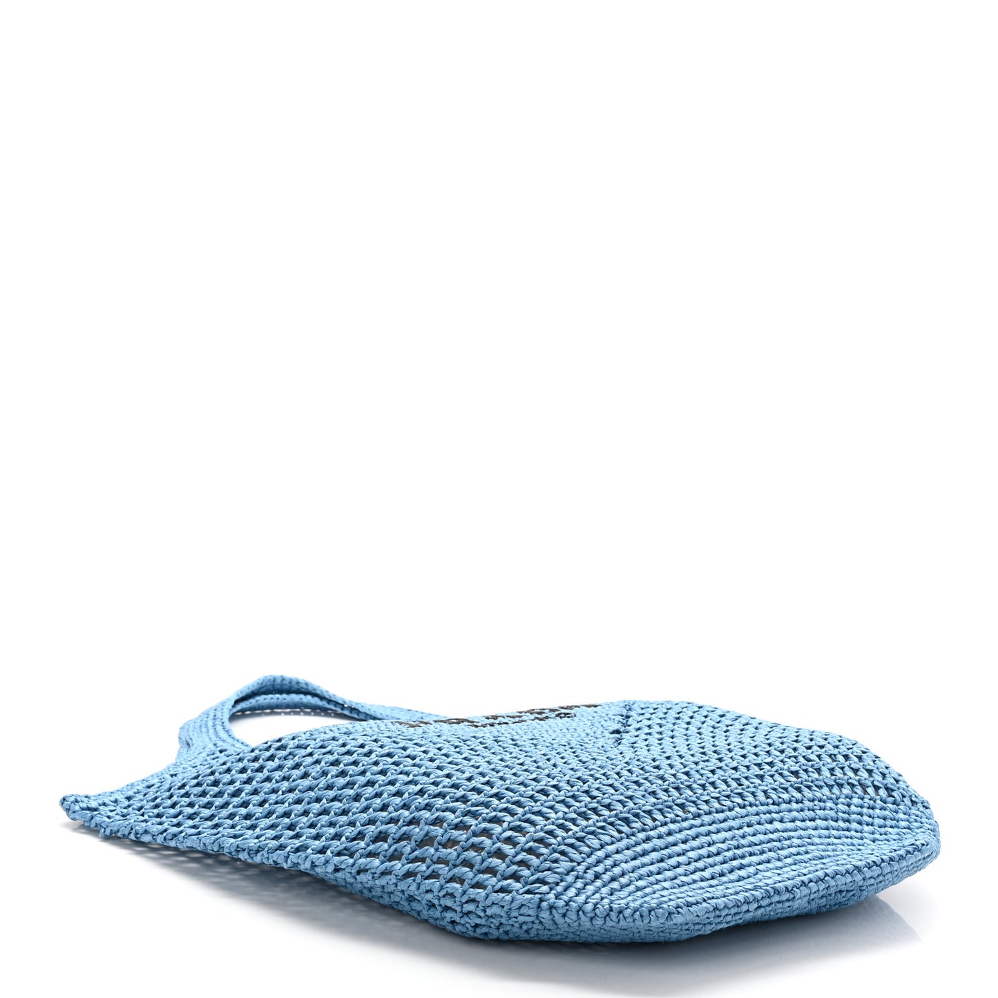 Yarn Raffia Effect Crochet Logo Embroidered Shopping Tote Bag Celeste