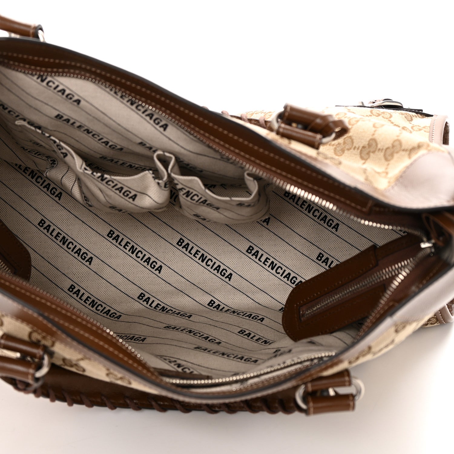 Balenciaga X GUCCI GG Monogram Azalea Calfskin Neo Classic Silver Hardware Medium City Beige Ebony Brown Sugar 5 of 10