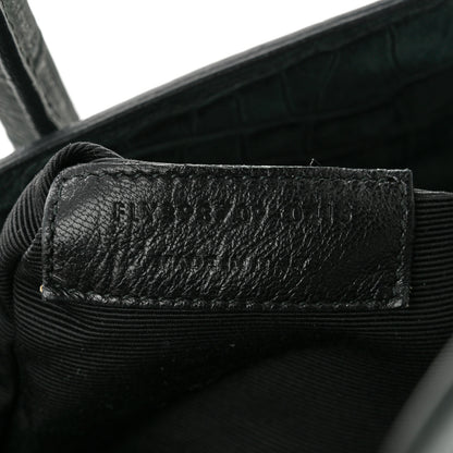 Saint Laurent Calfskin Crocodile Embossed Small Sac de Jour Dusty Black 7 of 10