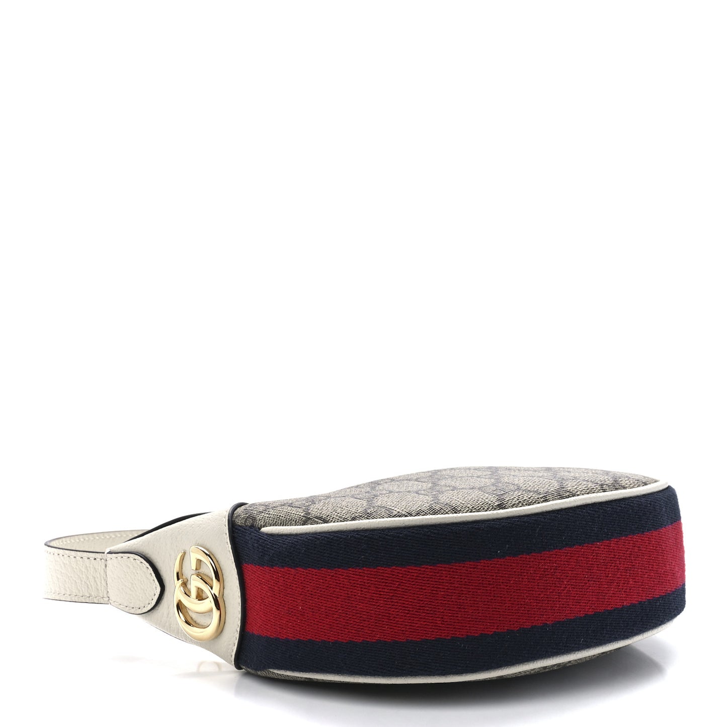 GG Supreme Monogram Textured Dollar Calfskin Web Mini Ophidia Half Moon Hobo Beige Ebony Mystic White