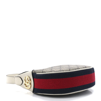 Gucci GG Supreme Monogram Textured Dollar Calfskin Web Mini Ophidia Half Moon Hobo Beige Ebony Mystic White 4 of 11