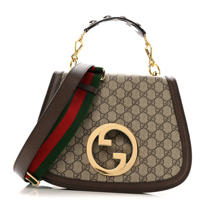 Gucci GG Supreme Monogram Textured Dollar Calfskin Web Medium Blondie Top Handle Shoulder Flap Bag Beige Ebony New Acero 1 of 13