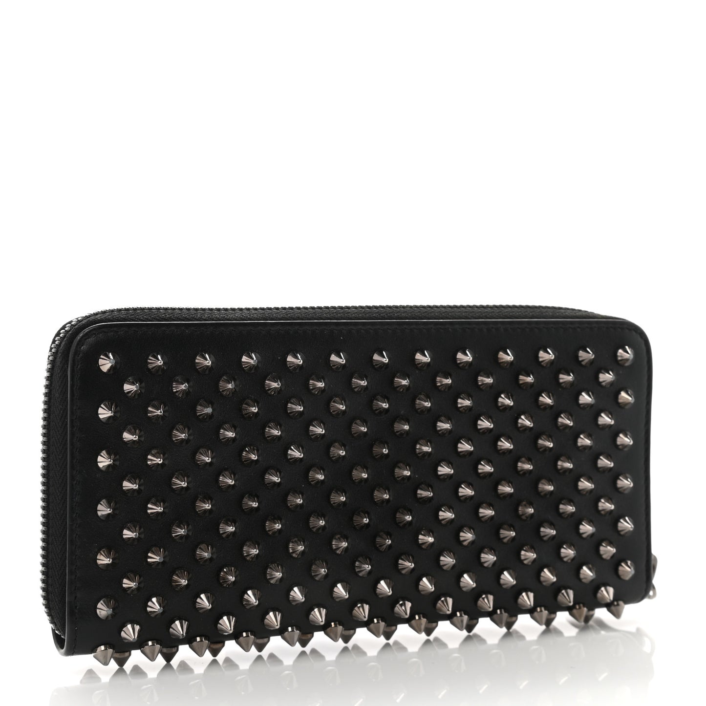 Calfskin Panettone Spiked Zip Around Wallet Black
