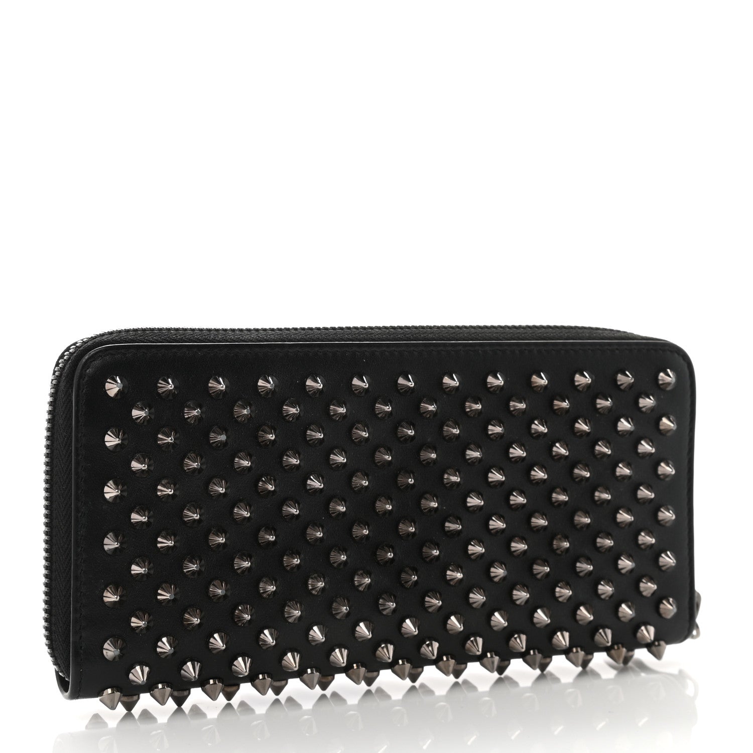 Christian Louboutin Calfskin Panettone Spiked Zip Around Wallet Black 3 of 8