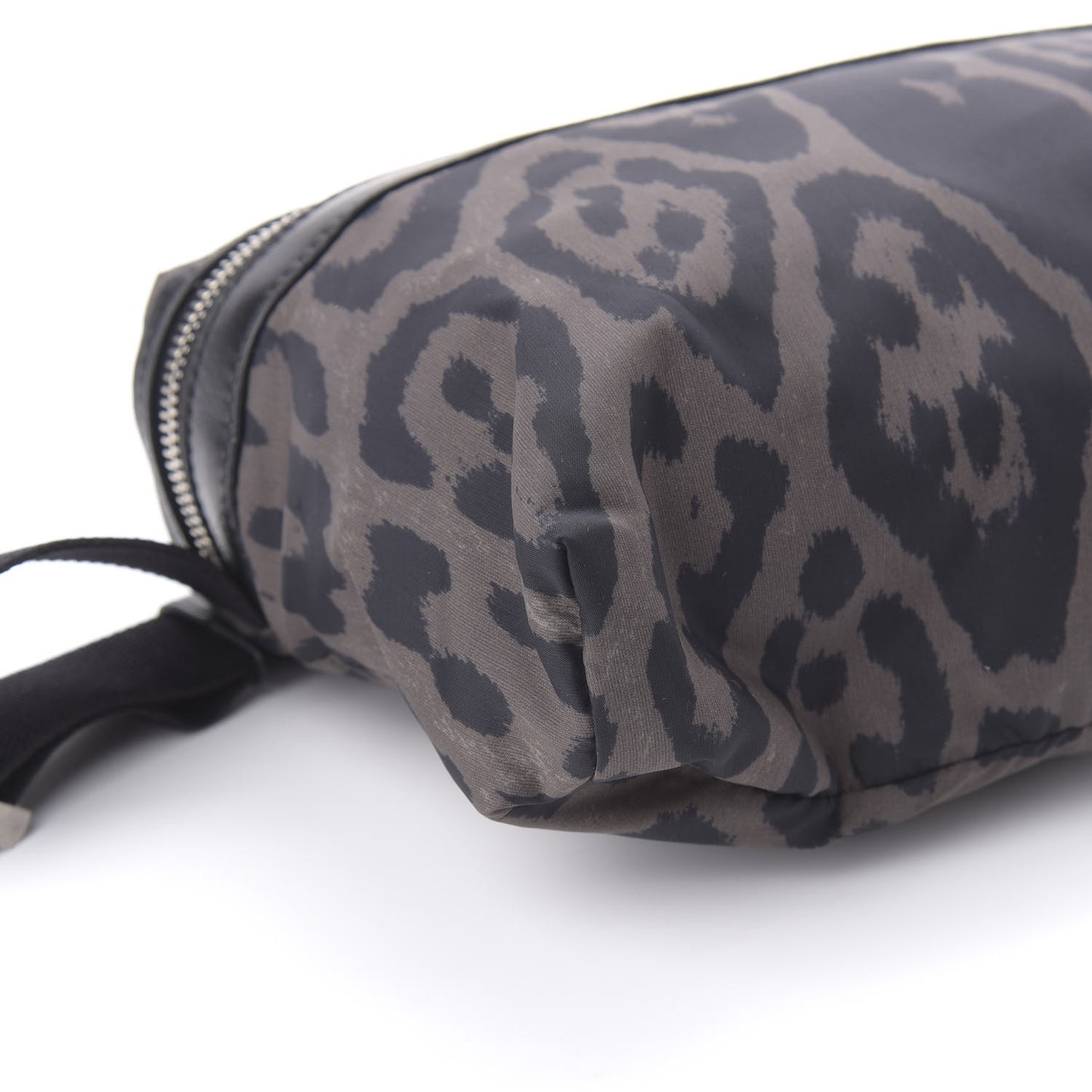 Nylon Leopard Print City Fold Up Backpack Belt Bag Black