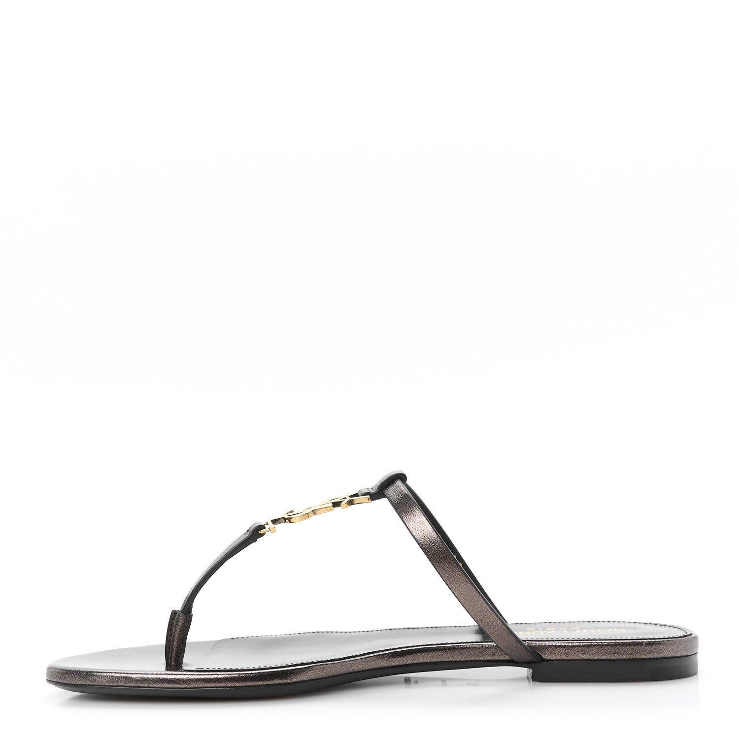 Saint Laurent Calfskin Cassandra Monogram Sandals 38 Metal Walnut 1 of 10