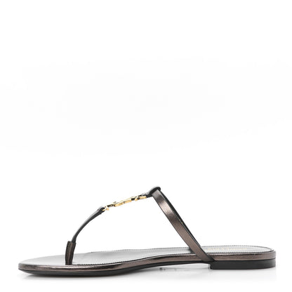 Saint Laurent Calfskin Cassandra Monogram Sandals 38 Metal Walnut 1 of 10