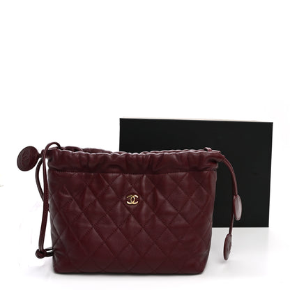 Chanel Lambskin Quilted Drawstring Clutch With Strap Dark Burgundy 11 of 11