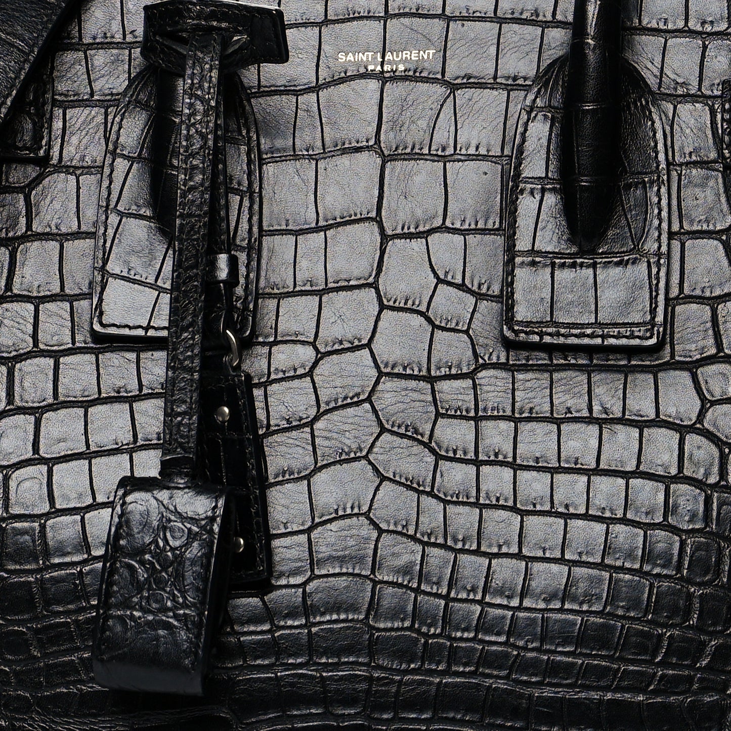 Calfskin Crocodile Embossed Small Supple Sac de Jour Black
