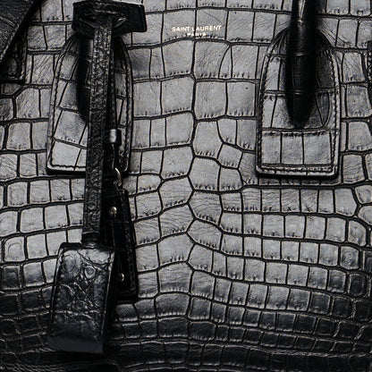 Saint Laurent Calfskin Crocodile Embossed Small Supple Sac de Jour Black 11 of 13