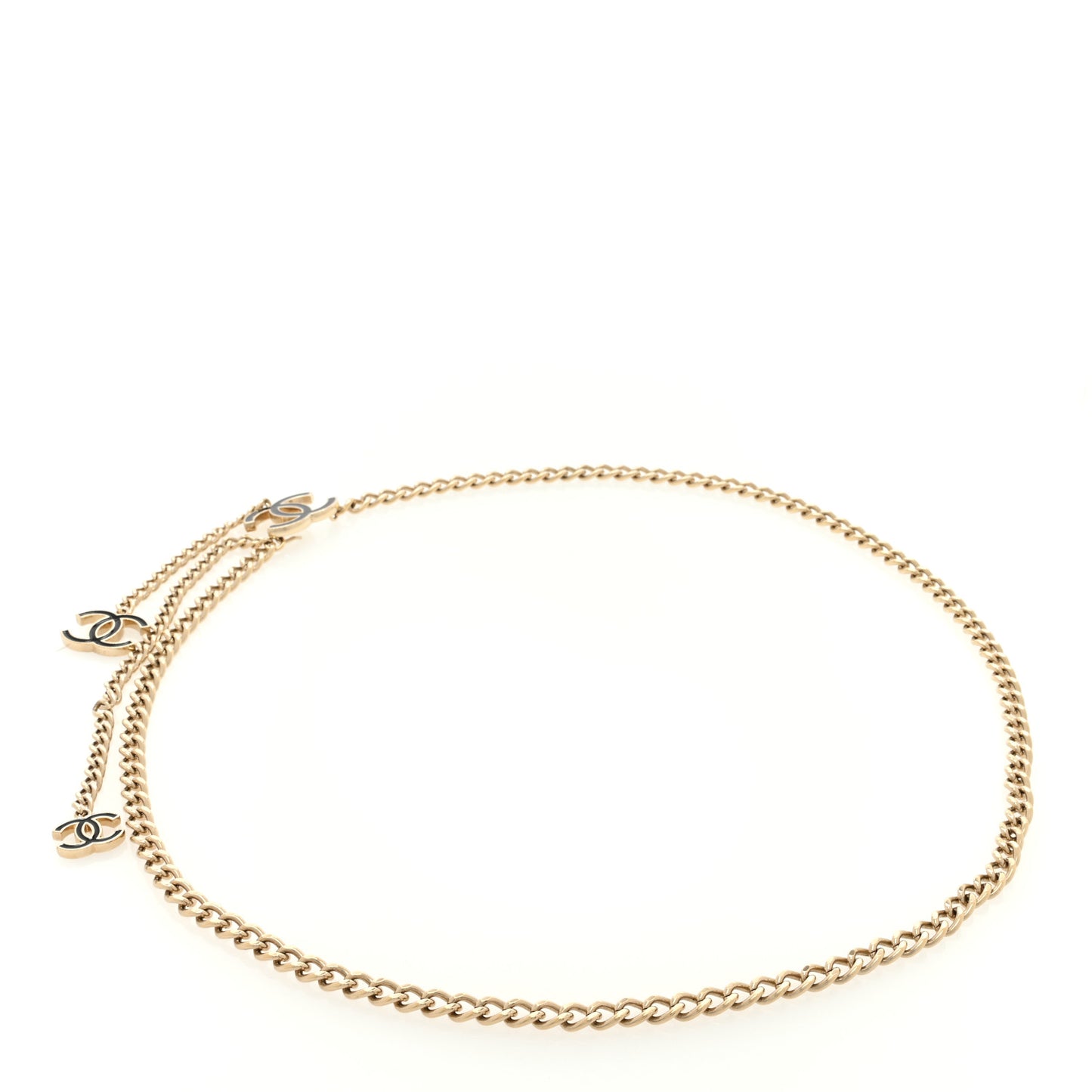 Enamel CC Chain Logo Belt Gold Black