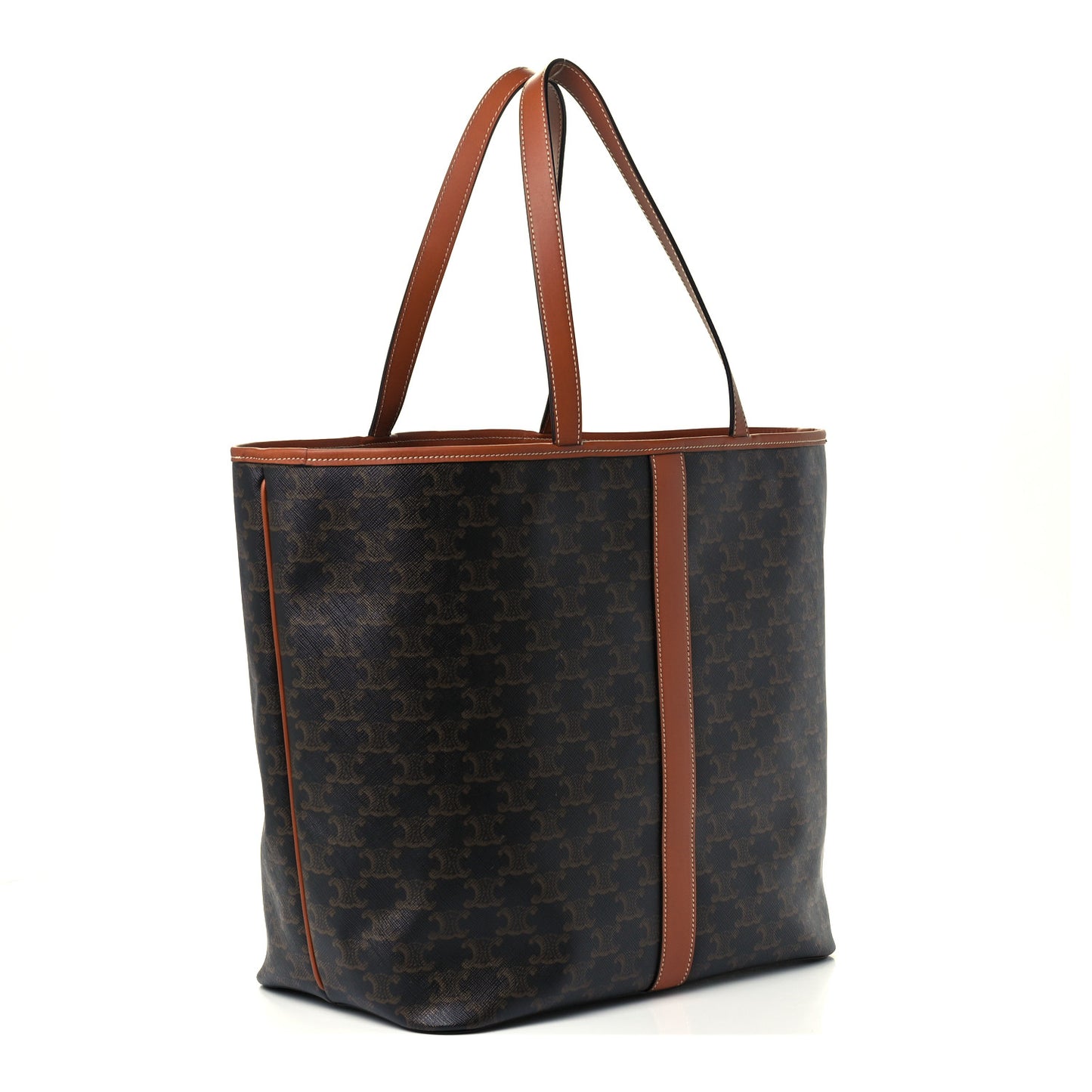 Triomphe Canvas Calfskin Medium Cabas Bag Tan