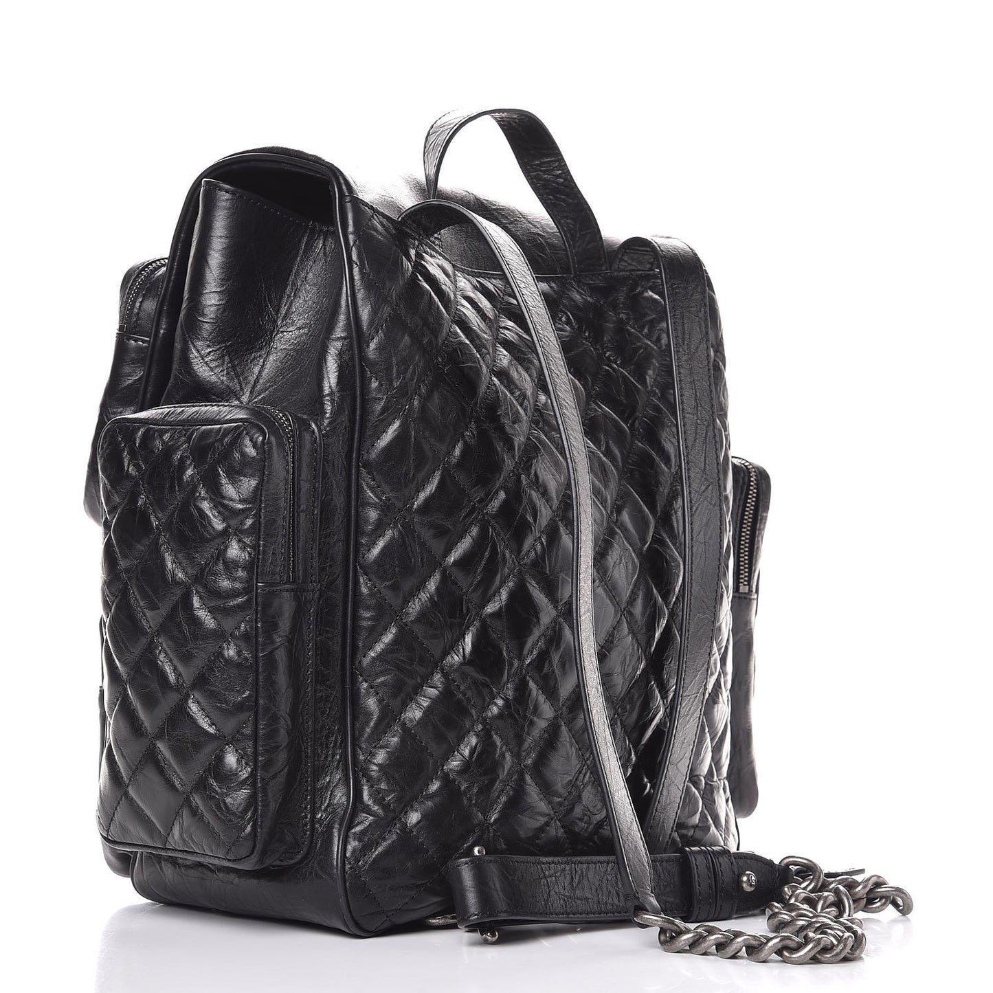 Aged Calfskin Quilted Large Casual Rock Backpack Black