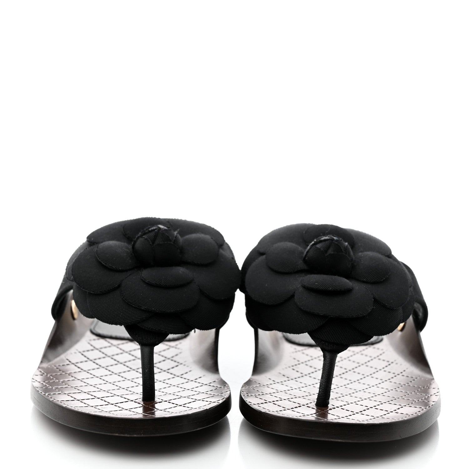 Chanel Grosgrain Camellia Thong Sandals 35 Black 2 of 8