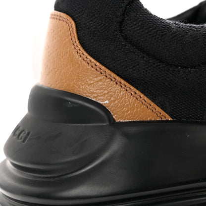 Gucci Monogram Textured Dollar Calfskin Mens Rhyton Sneakers 11 Black Khaki Beige 14 of 16