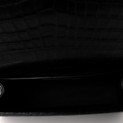 Saint Laurent Calfskin Crocodile Embossed Small Classic Monogram Kate Tassel Satchel Black 7 of 8