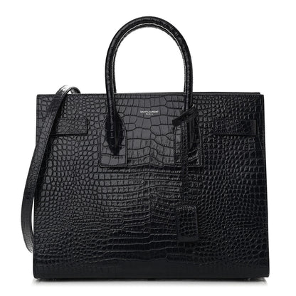 Saint Laurent Calfskin Crocodile Embossed Small Sac De Jour Dark Notte 1 of 9
