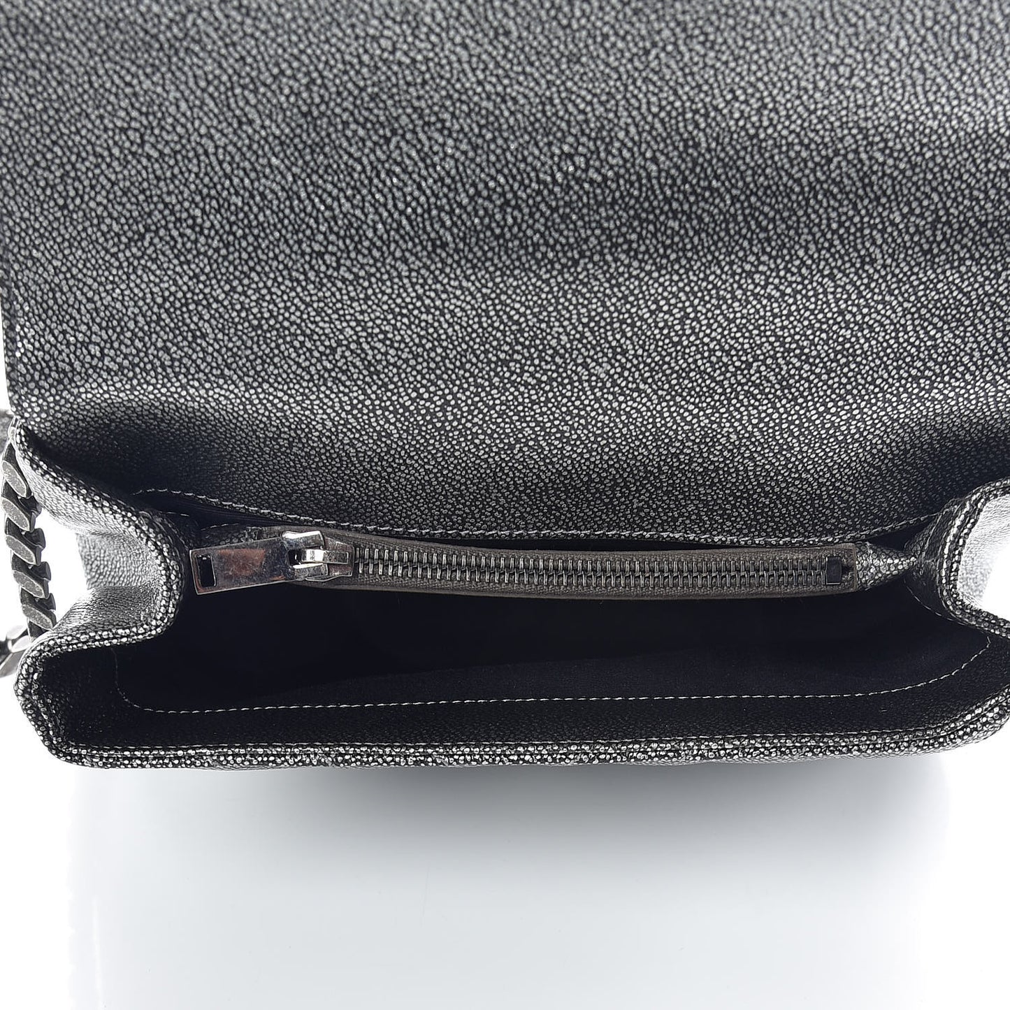 Metallic Grain De Poudre Matelasse Chevron Monogram Medium College Bag Gunmetal