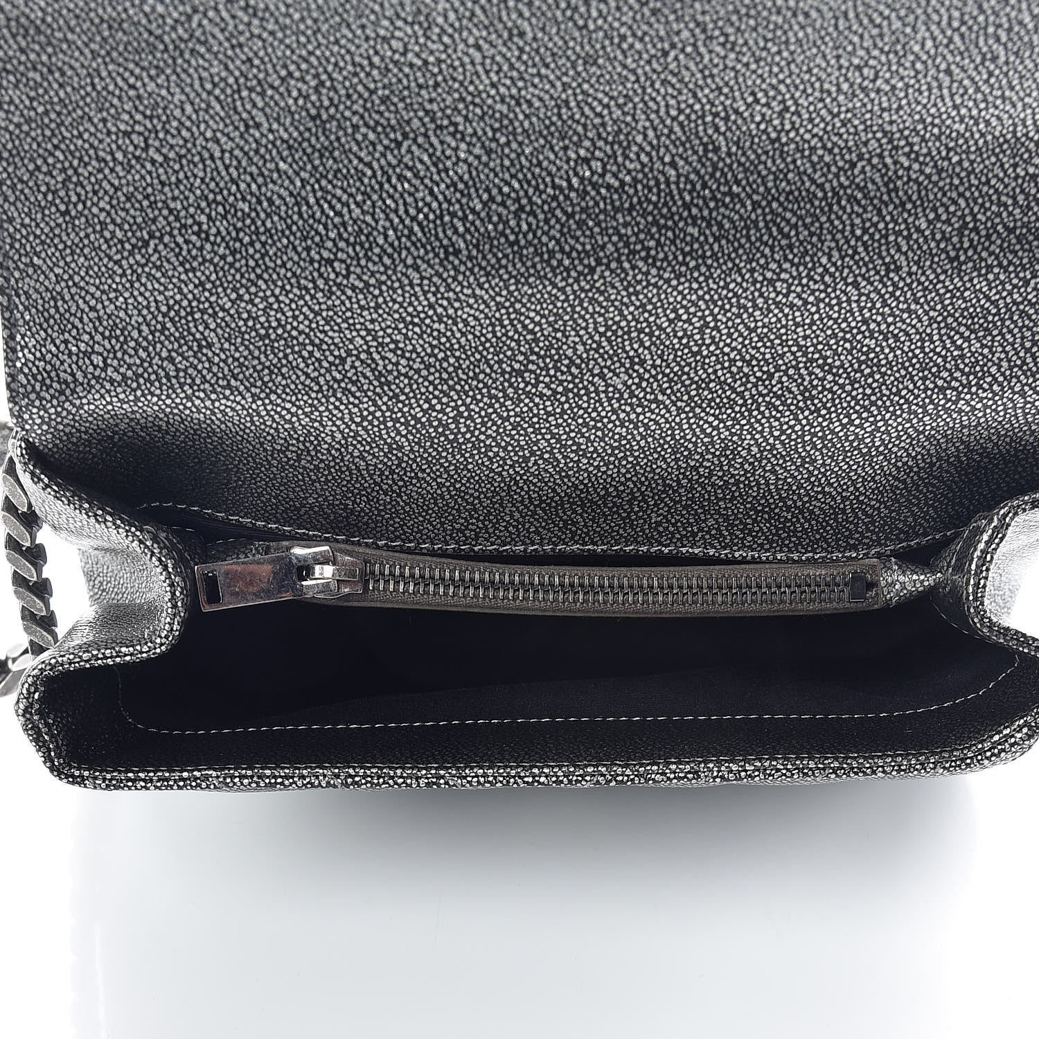 Saint Laurent Metallic Grain De Poudre Matelasse Chevron Monogram Medium College Bag Gunmetal 7 of 9