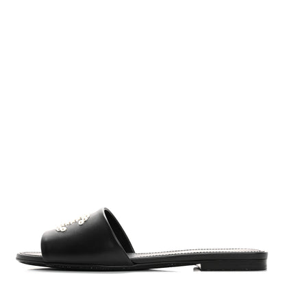 Chanel Lambskin Pearl CC Sandals 38.5 Black 1 of 8