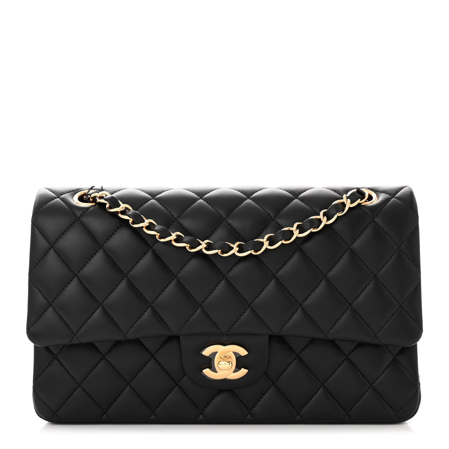 Lambskin Quilted Medium Double Flap Black