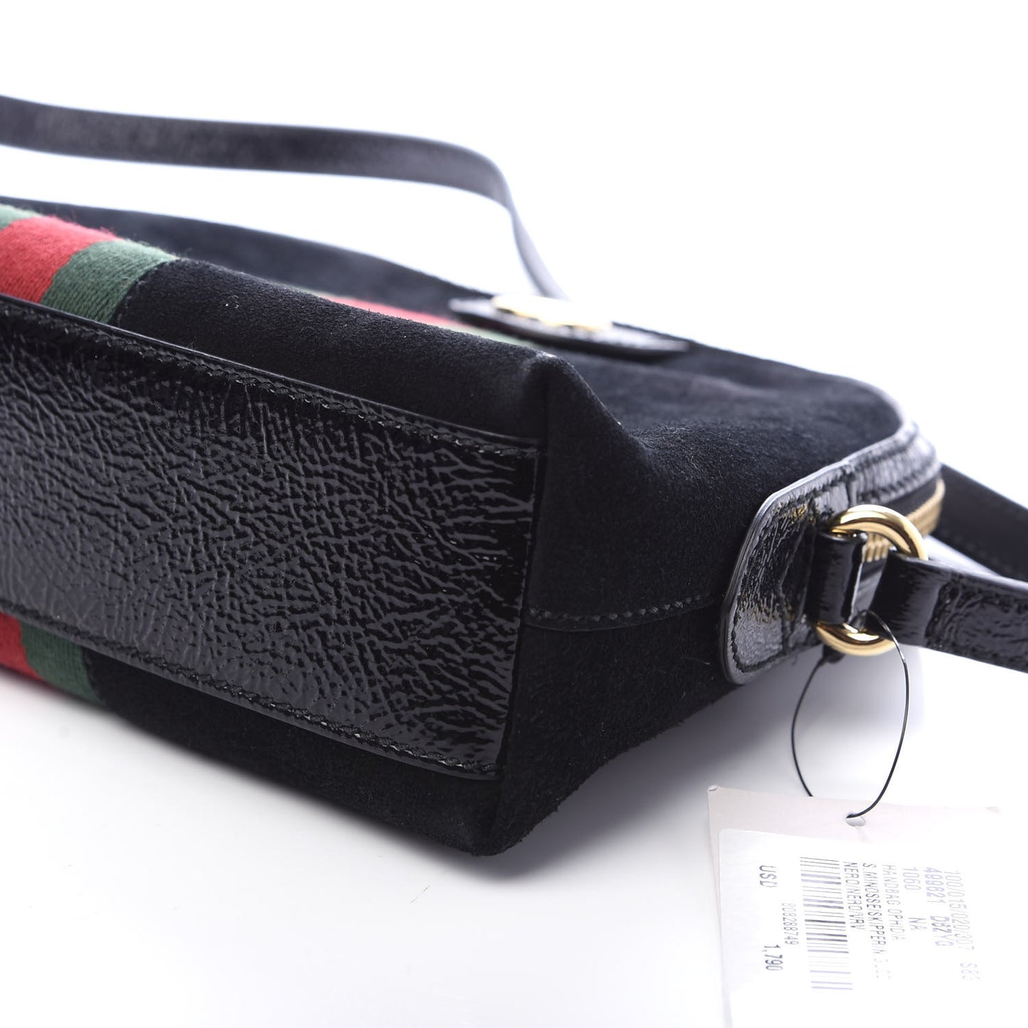 Suede Patent Web GG Small Ophidia Dome Shoulder Bag Black