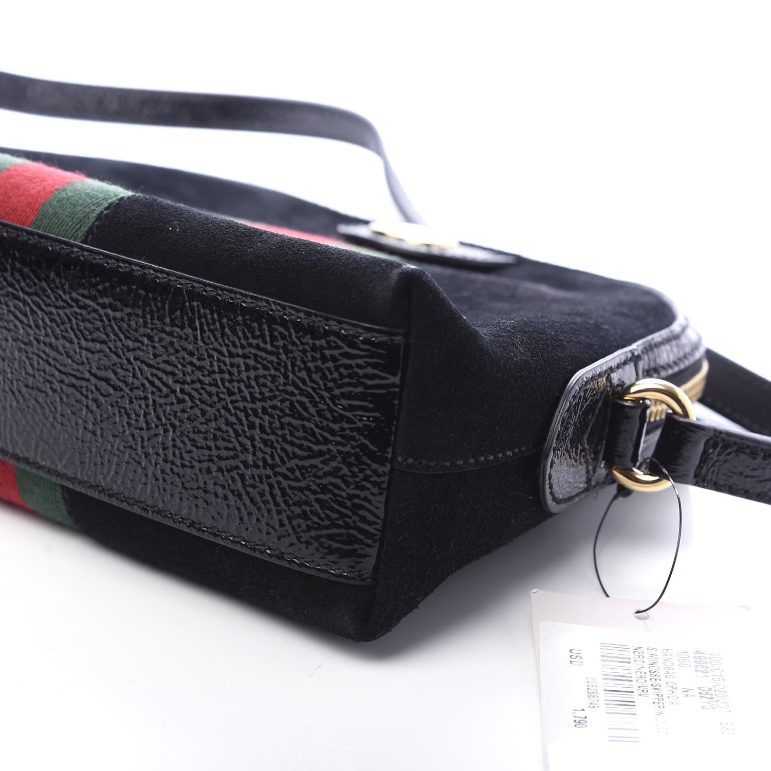 Gucci Suede Patent Web GG Small Ophidia Dome Shoulder Bag Black 9 of 9