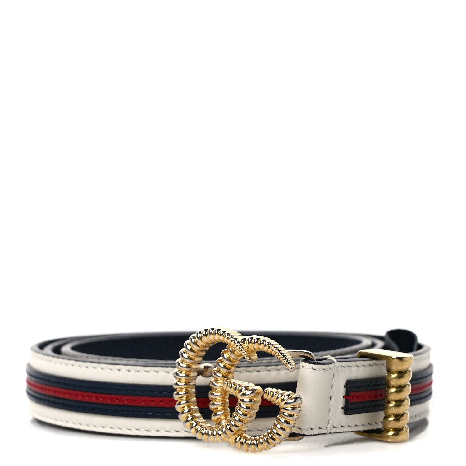 Gucci Calfskin 20mm Torchon Double G Sylvie Belt 85 34 Off White Blue Red 1 of 4