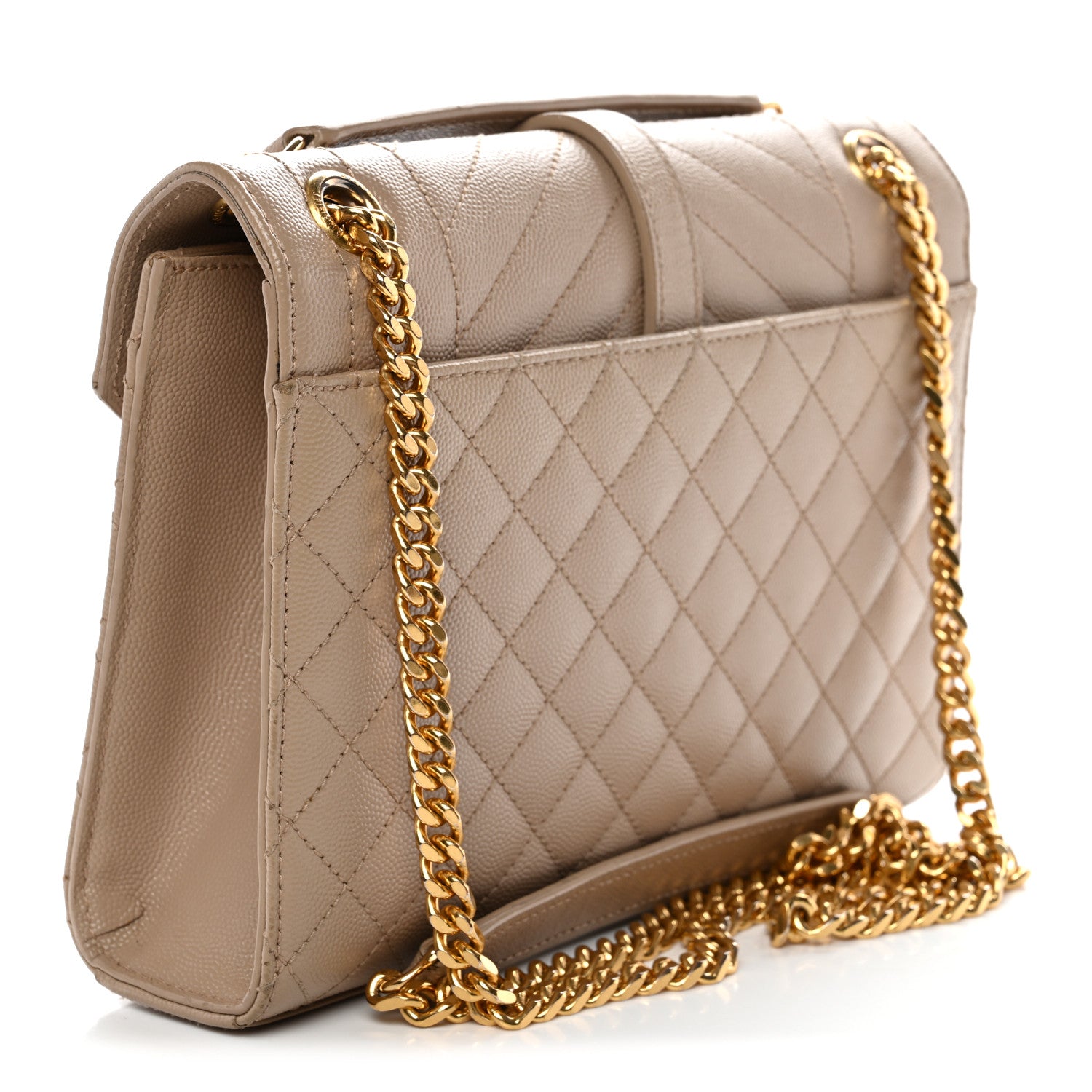 Saint Laurent Grain De Poudre Textured Mixed Matelasse Medium Triquilt Monogram Satchel Dark Beige 3 of 14