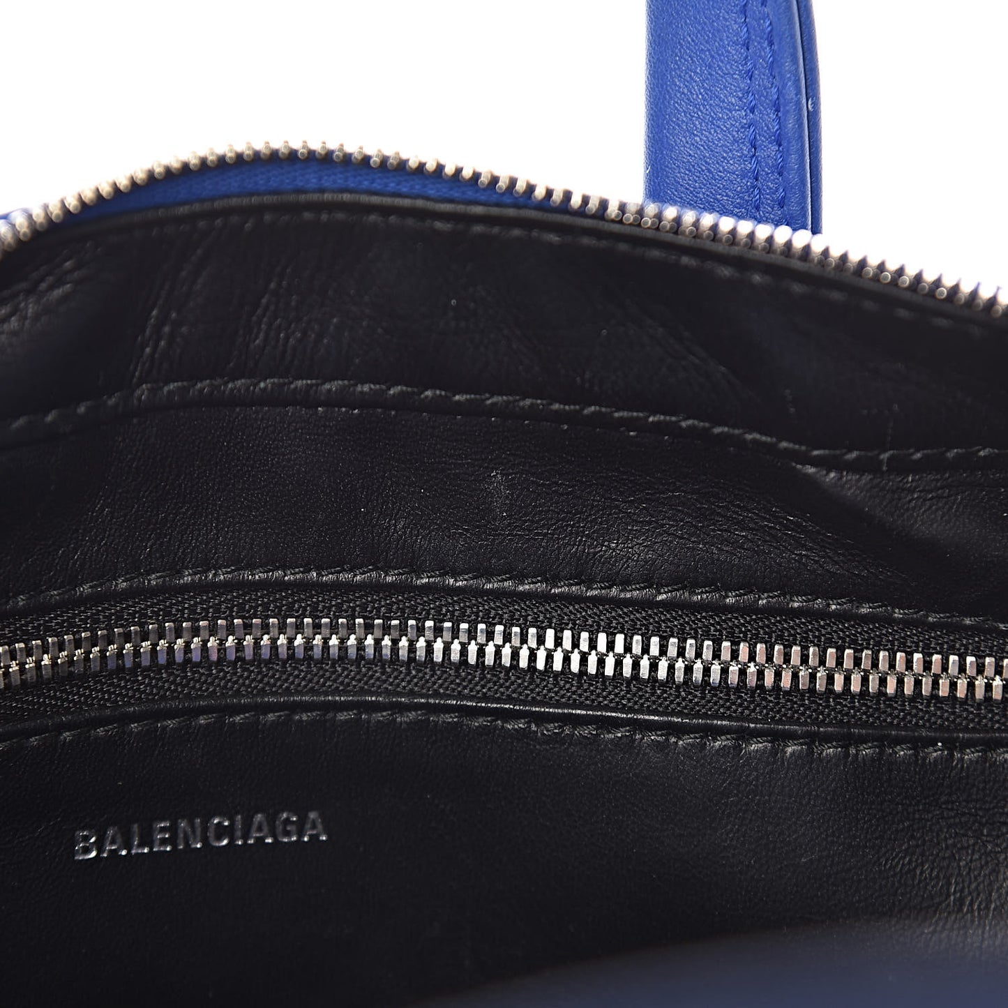 Shiny Day Calfskin Logo XS Triangle Duffle Bleu Roi White