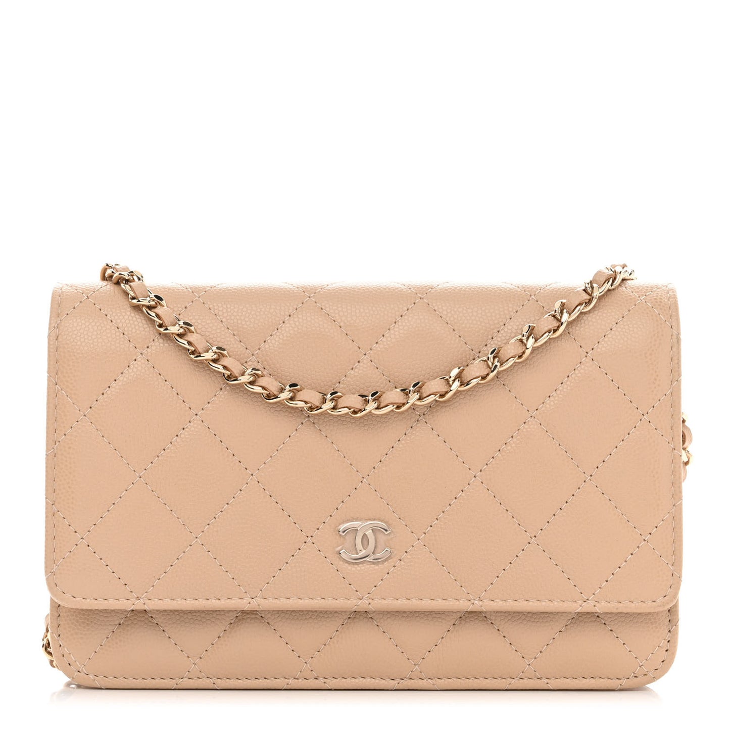 Caviar Quilted Wallet On Chain WOC Beige